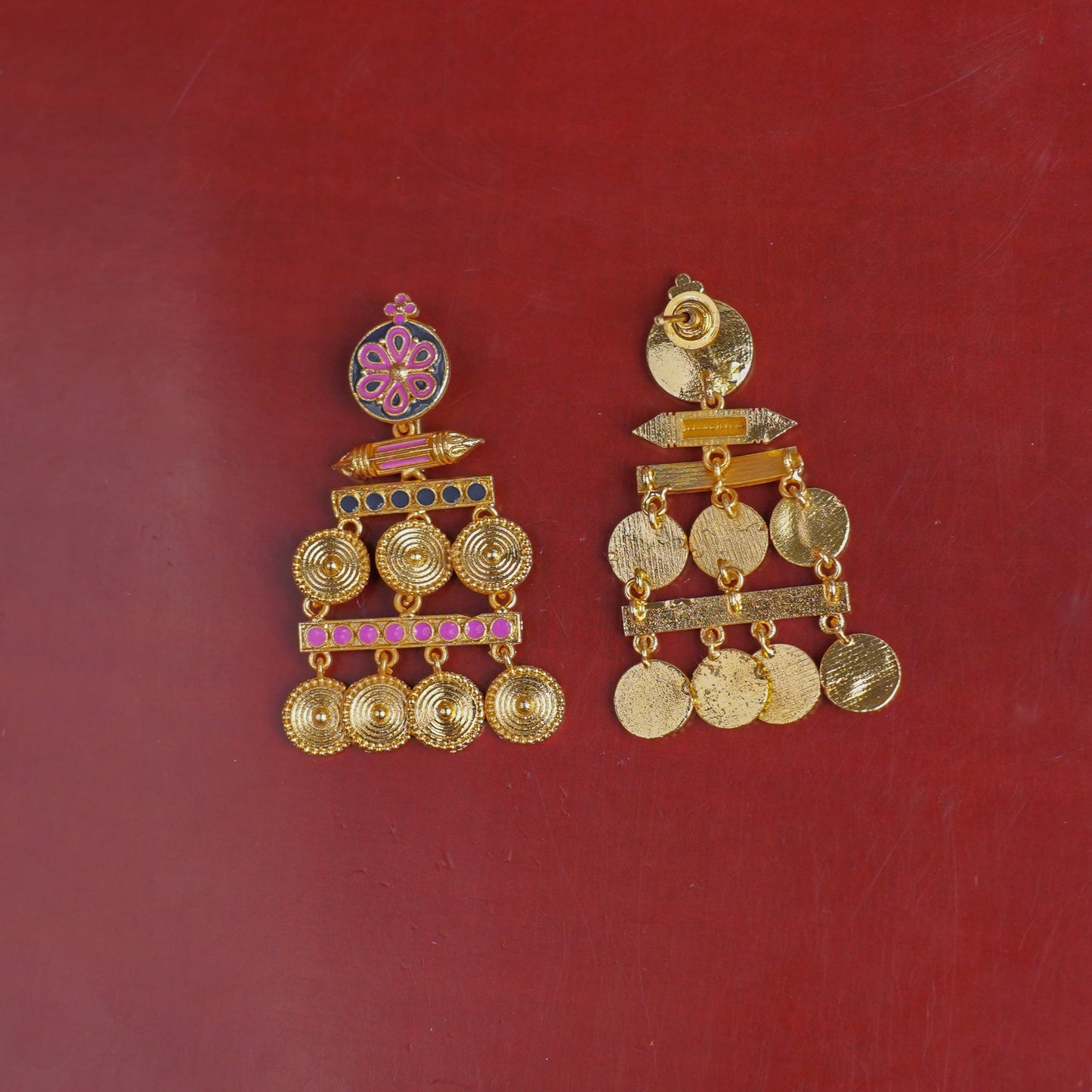 Aira- Stone Studded Dangler Earrings(Baby Pink)