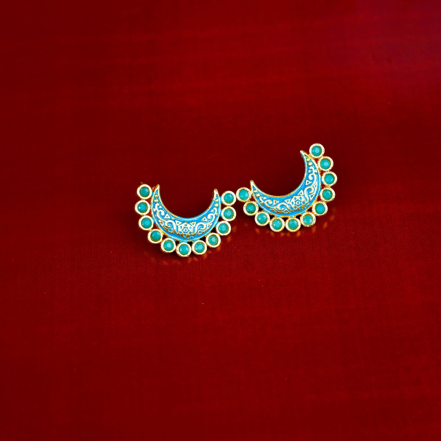 Kira- Kundan Studded Stud Earrings(Sky Blue)