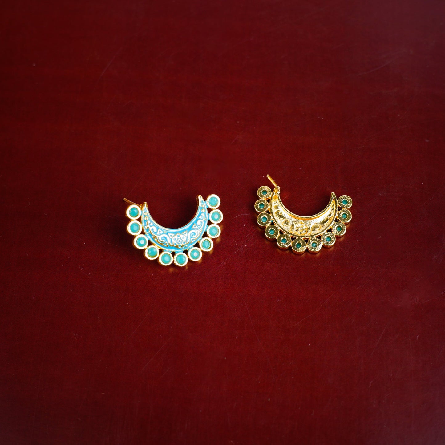 Kira- Kundan Studded Stud Earrings(Sky Blue)