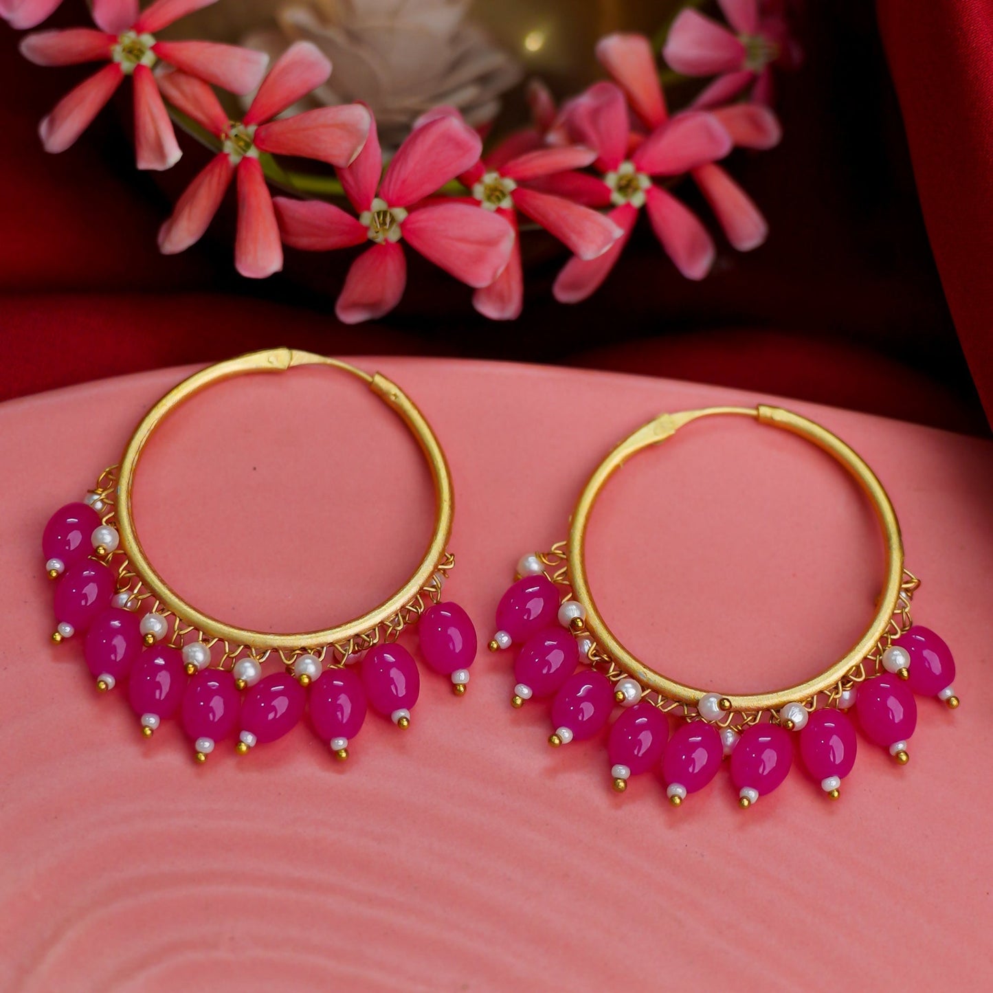 Zoya – Hanging Pearl Hoop Earrings