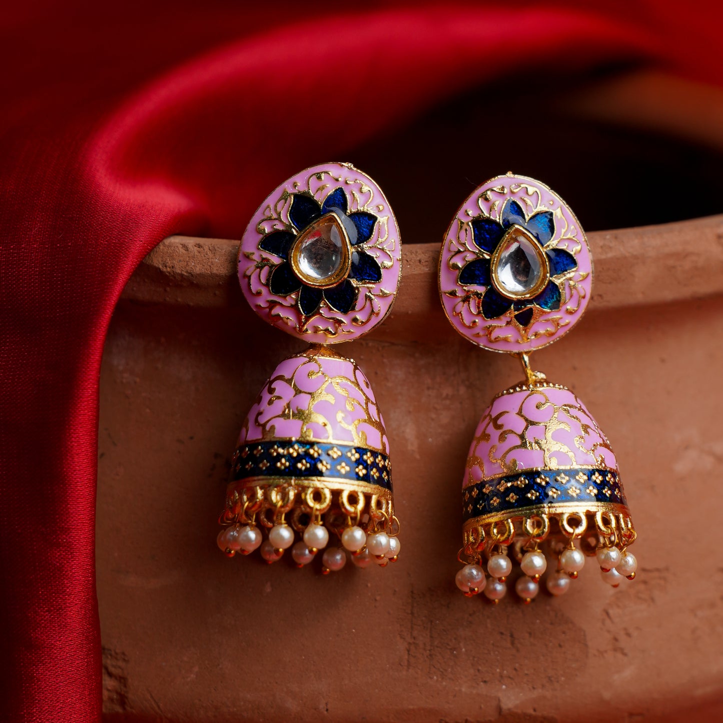 Baby Pink Meenakari Earrings