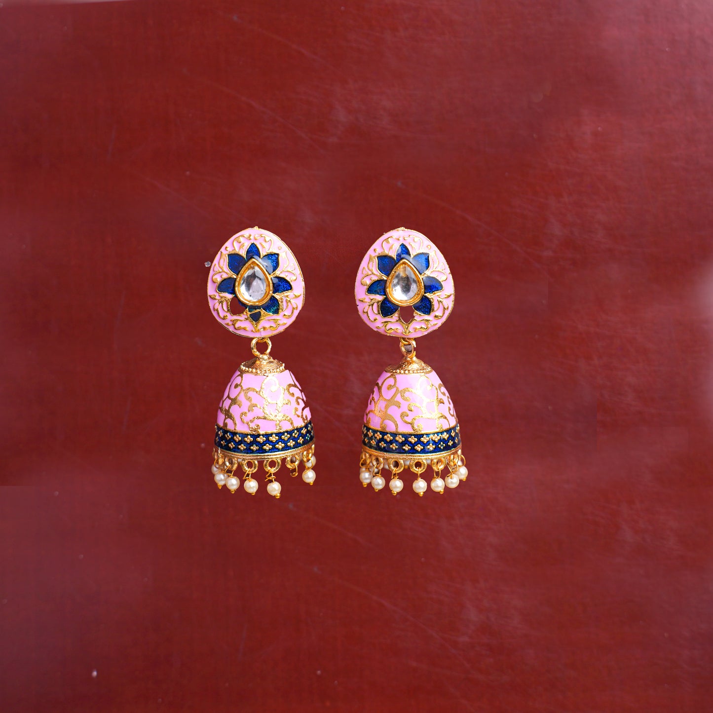 Baby Pink Meenakari Earrings