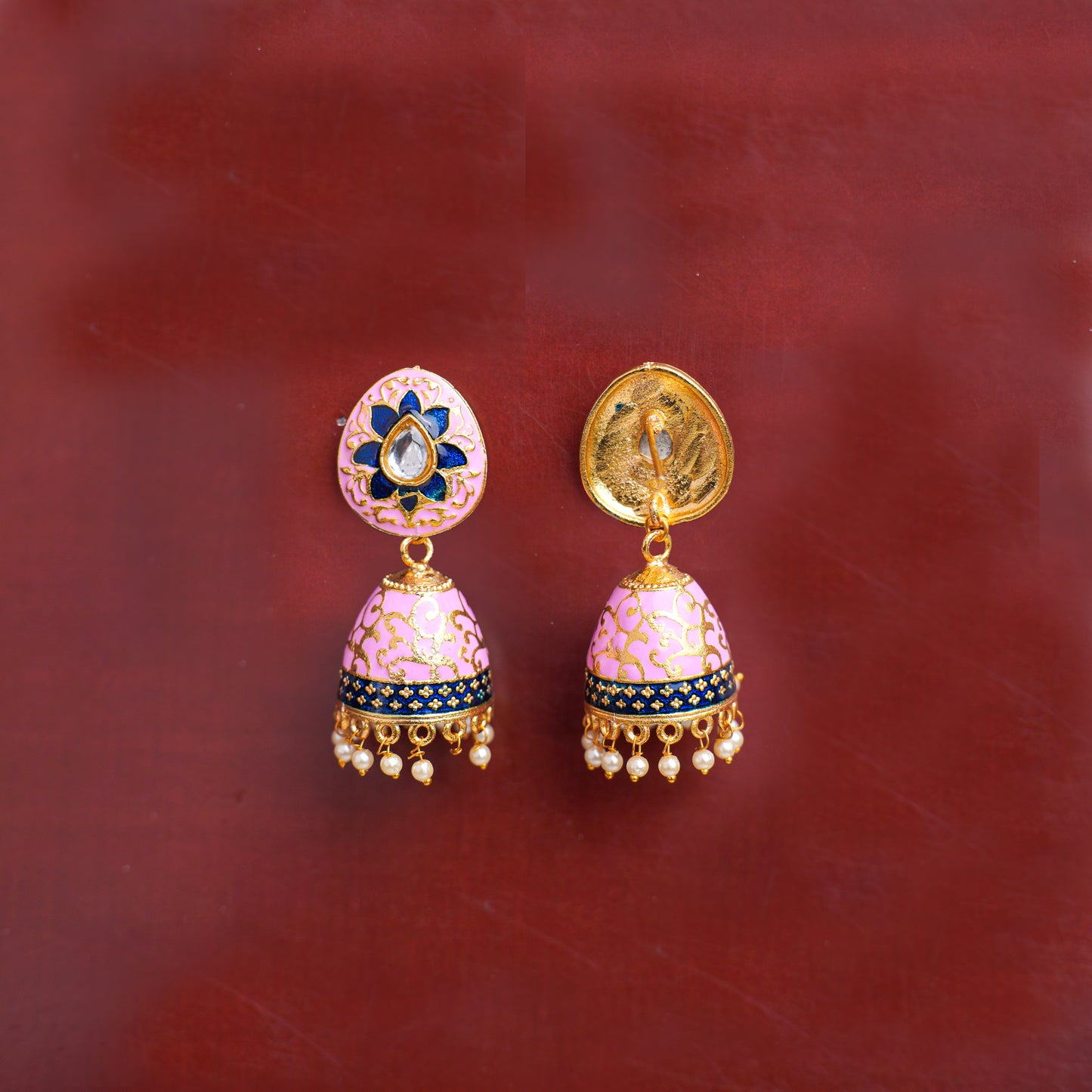 Baby Pink Meenakari Earrings