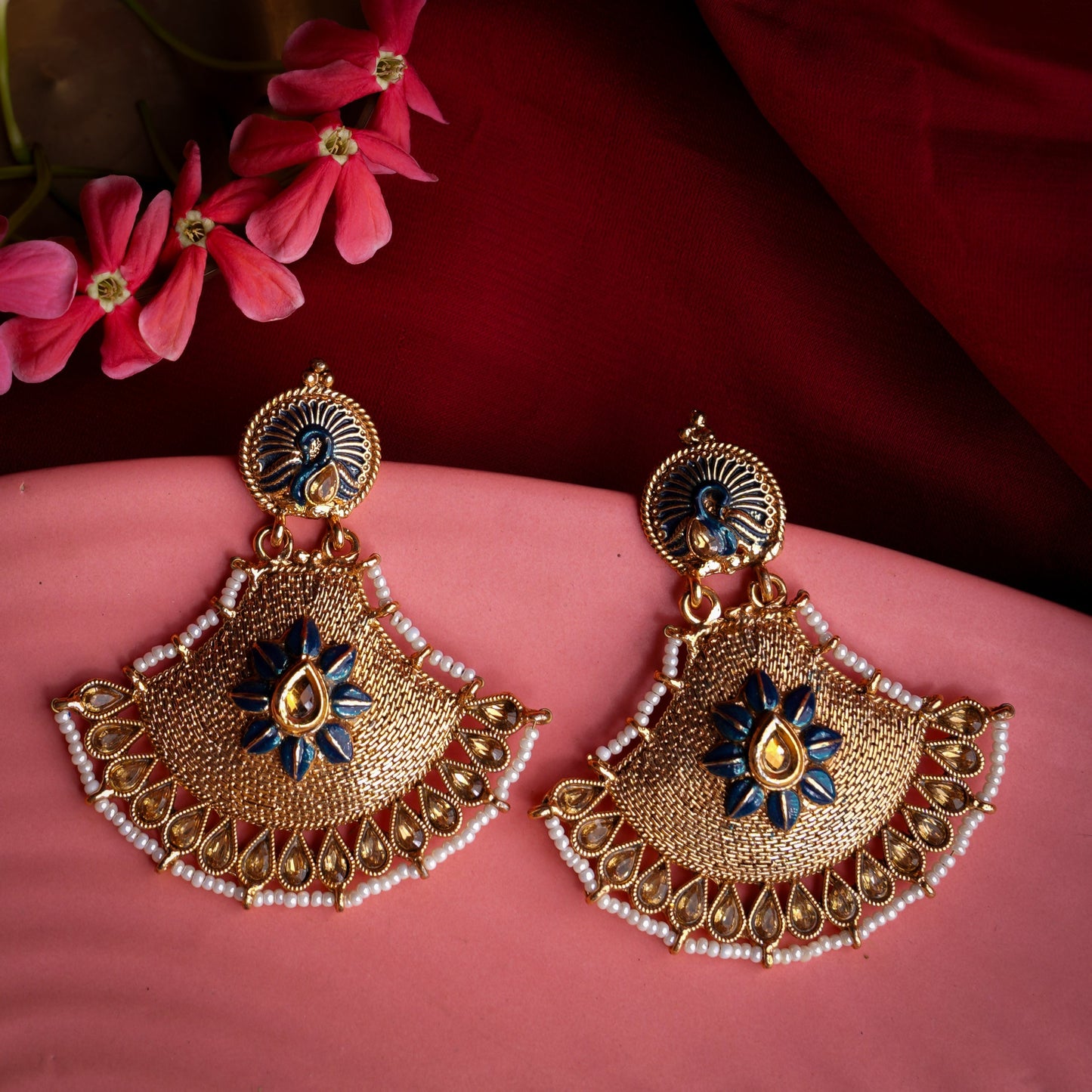 Akira- Stone Studded Pearl Framed Dangler Earrings