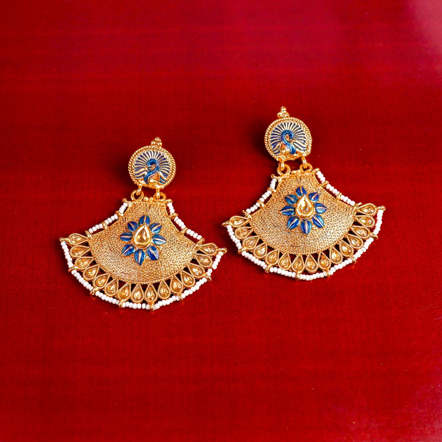 Akira- Stone Studded Pearl Framed Dangler Earrings