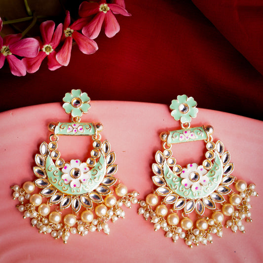 Mint Green Enamelled Kundan dangle Earrings