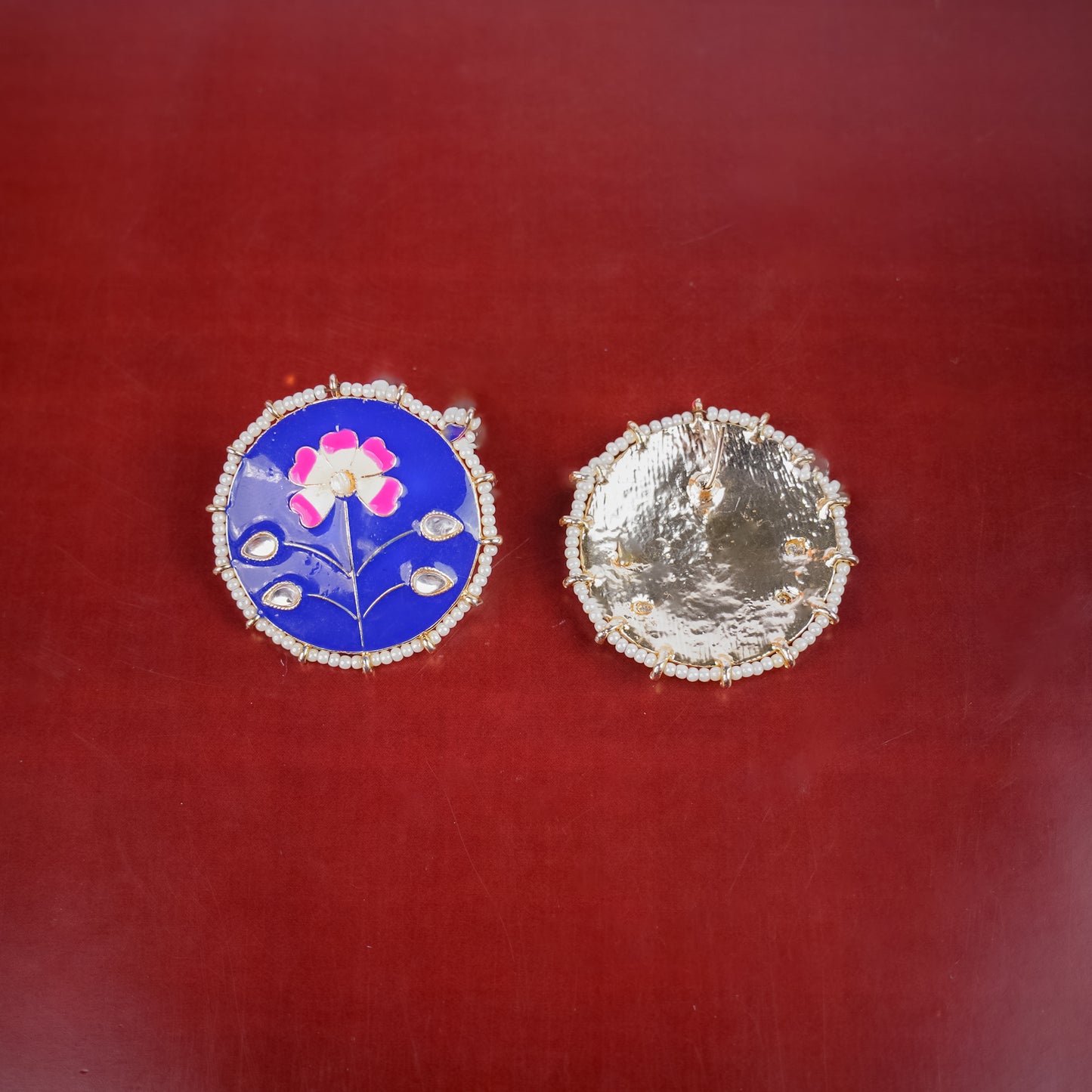 Floral meenakari Blue button Earrings