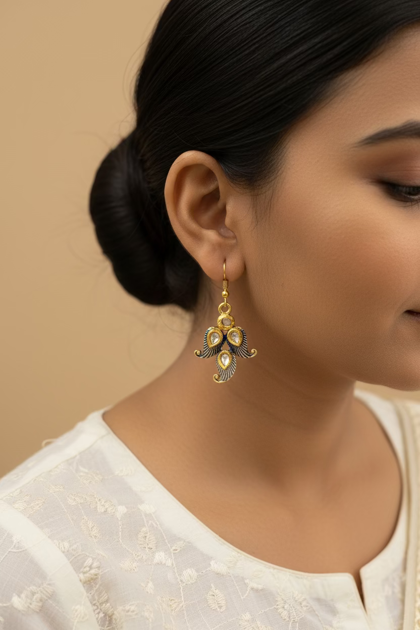 Dia- Stone Studded Hanging Pearl Earrings (Multicolored)