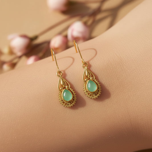 Ruhi- Stone Studded Dangler Earrings(Mint)