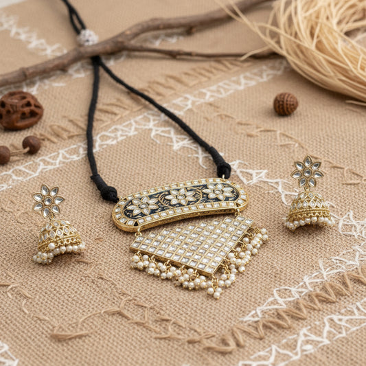 Mehera - Floral Pearl Neckpiece Set (Blue)
