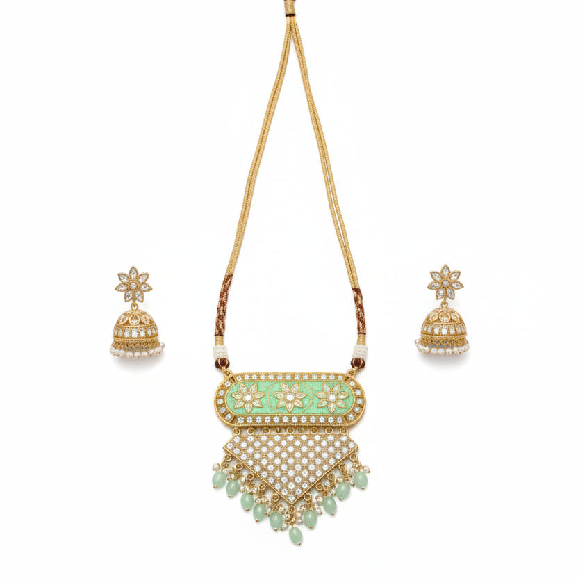 Mehera - Floral Pearl Neckpiece Set (Mint)