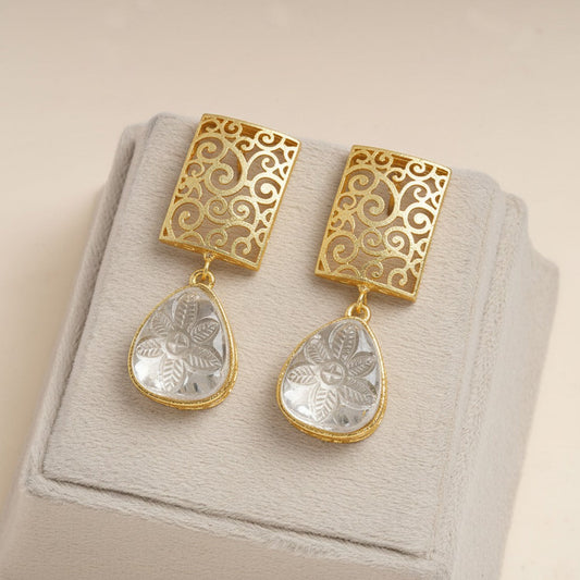 Kiyaa- Stone studded dangler earrings(White)
