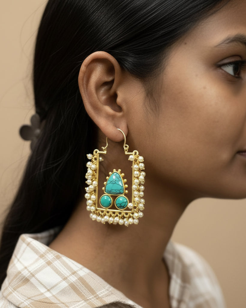 Ira- Pearly Frame Dangler Earrings